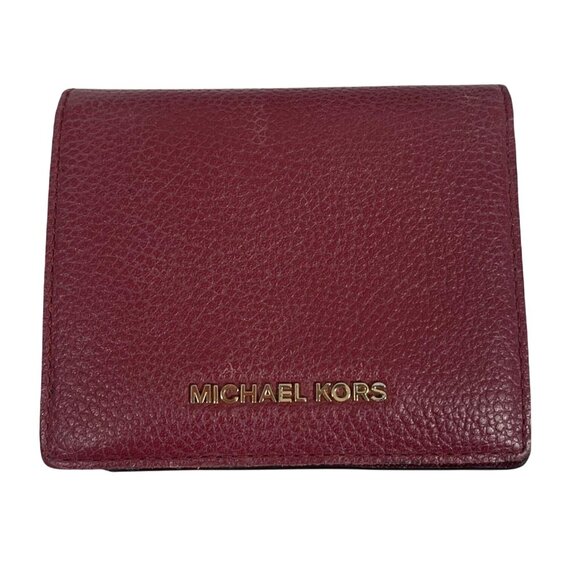 Michael Kors Mercer Carryall Card Case Burgundy Logo Compact Bifold Wallet FLAW - Picture 1 of 9